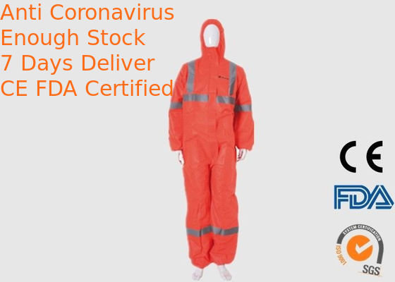 Anti Dust Disposable PPE Coveralls , Hooded Disposable Orange Overalls